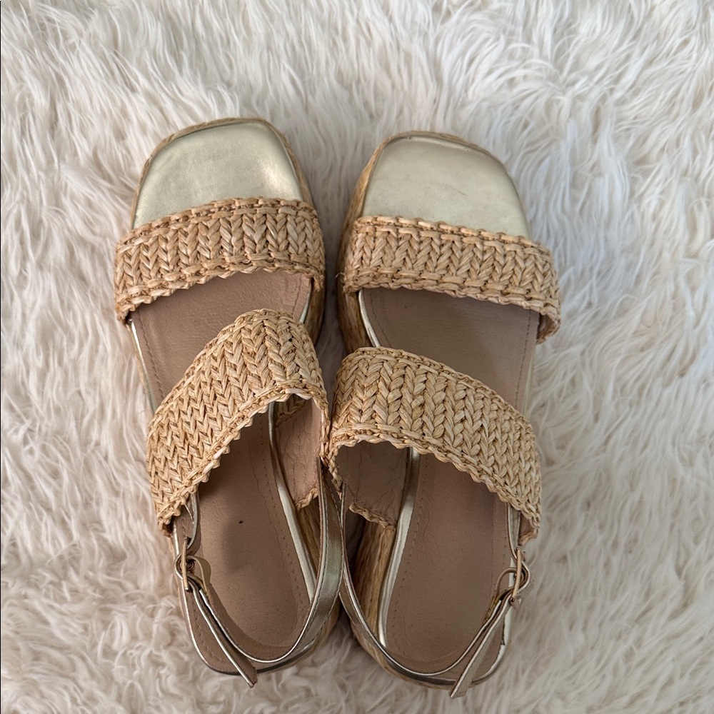 Elegant Gold and Tan Espadrille Sandals